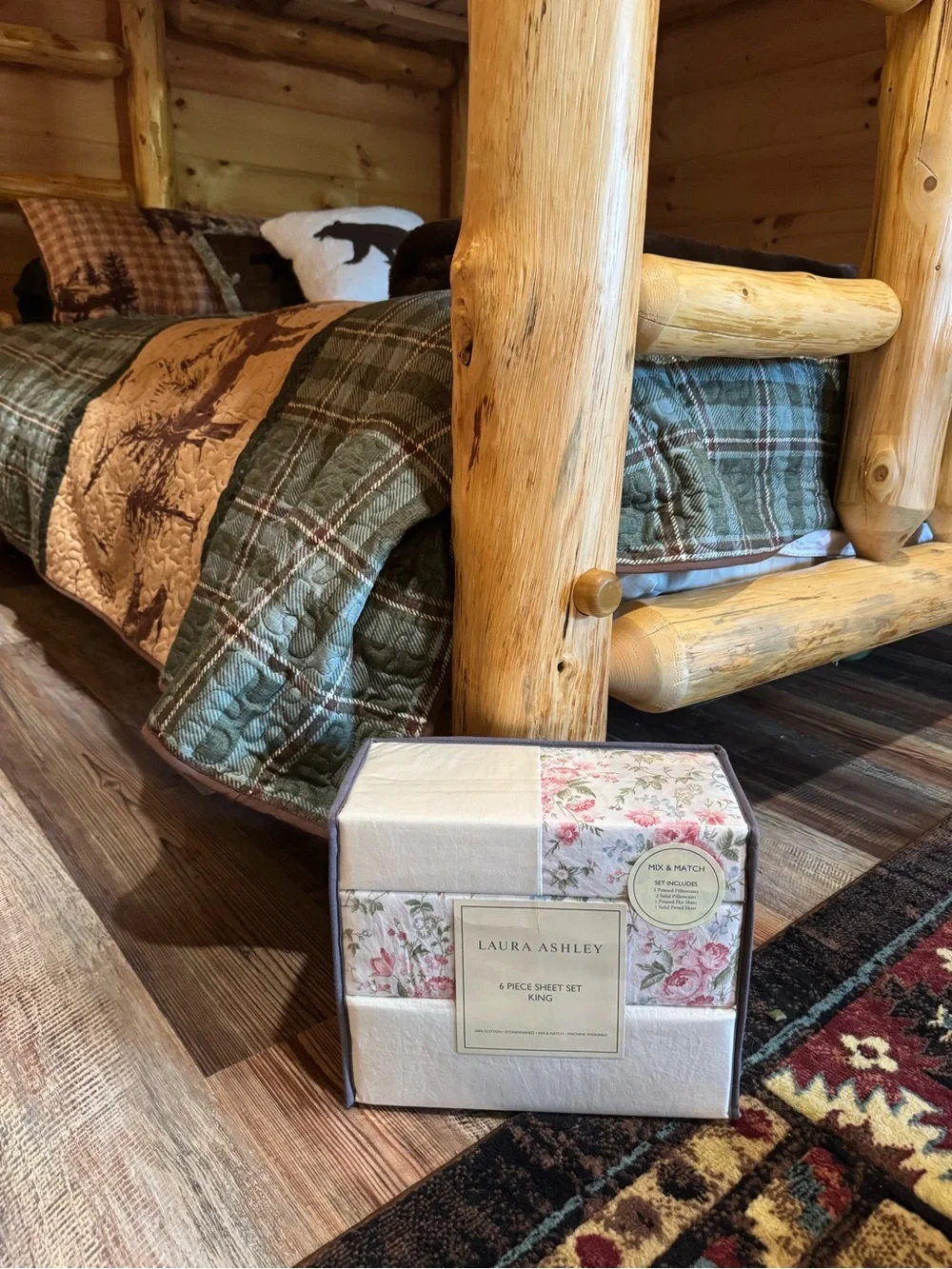 Laura Ashley Pink Floral and Cream King Sheet Set - 6 Piece
